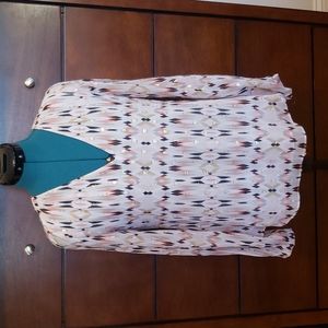 WHBM Southwestern Geometric Print Blouse in Pink & Gold w/Slit Sleeves Size 0